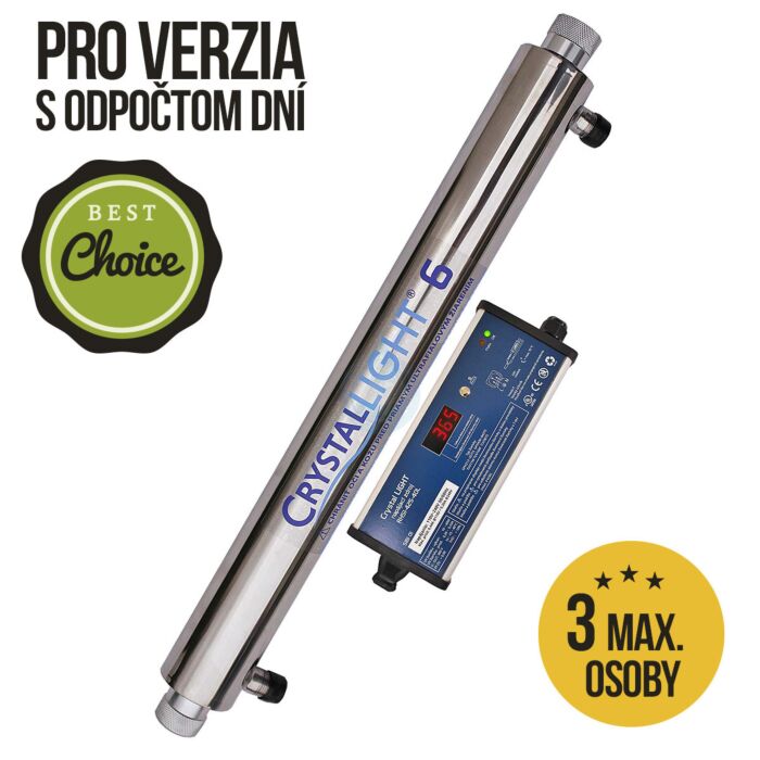 UV lampa Crystal LIGHT 6 PRO je vhodná na dezinfekciu vody pre 1-3 člennú domácnosť, zabíja baktérie, cysty a víry