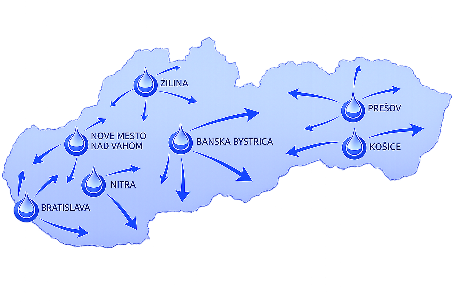 Mapa Slovenska - servisná sieť Crystal Water